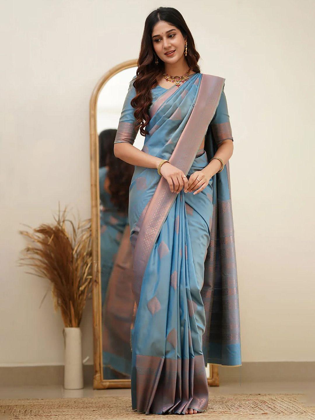 anjaneya sarees blue silk blend designer banarasi saree