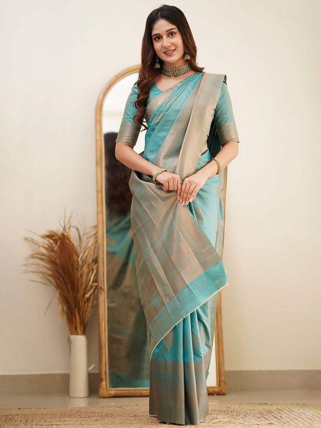 anjaneya sarees blue silk blend designer banarasi saree