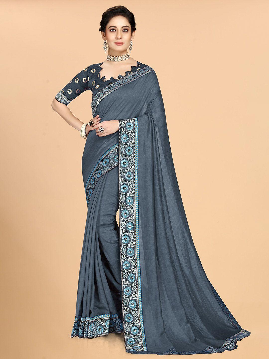 anjaneya sarees grey & blue silk blend saree