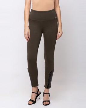 ankle-length slim jeggings with sequin accent