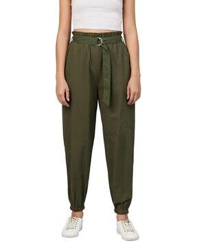 ankle-length cotton trousers with belt