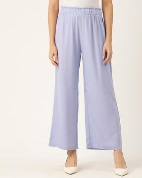 ankle length flared trousers with elasticated waistband