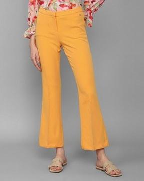 ankle-length flat-front bootcut pants