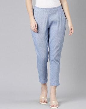 ankle-length flat-front pants