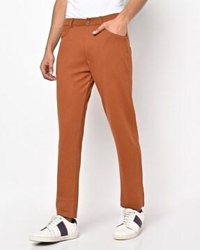 ankle-length flat-front trousers