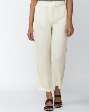 ankle-length flat-front trousers