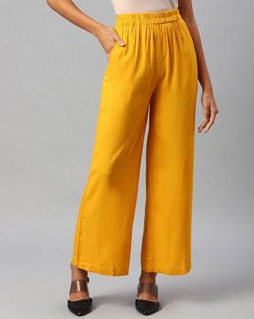 ankle-length palazzos with elasticated waistband