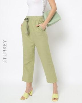 ankle-length pants with elasticated drawstring waist