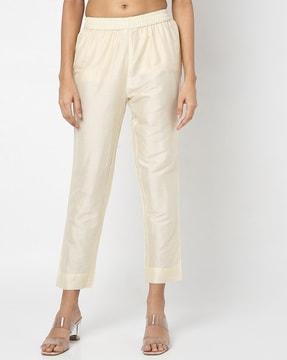 ankle length pants with elasticated waist