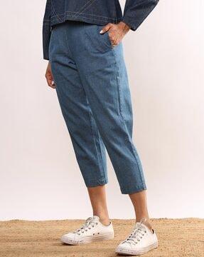 ankle-length pants with semi-elasticated waist