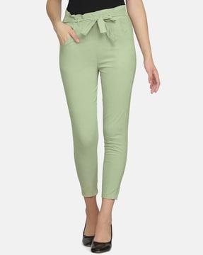 ankle-length pants with waist tie-up