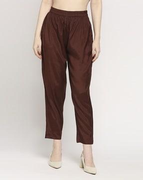 ankle-length pleat-front pants with elasticated waistband