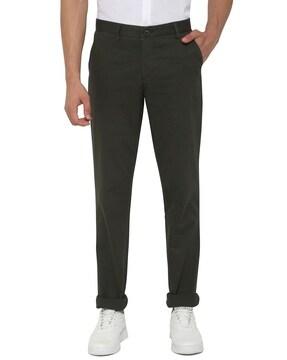 ankle-length slim-fit trousers