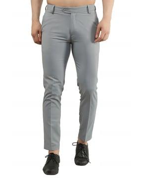 ankle-length slim-fit trousers