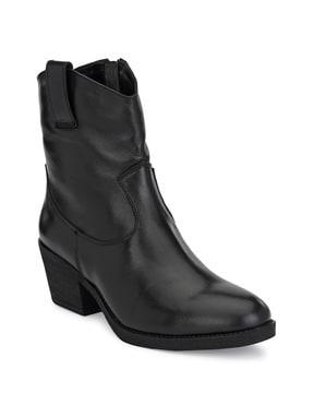 ankle-length slip-on leather boots