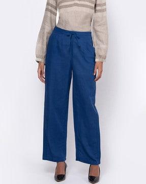 ankle length straight fit trousers