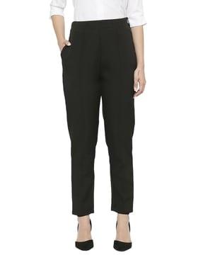 ankle-length straight-fit trousers
