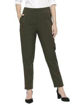 ankle-length straight-fit trousers