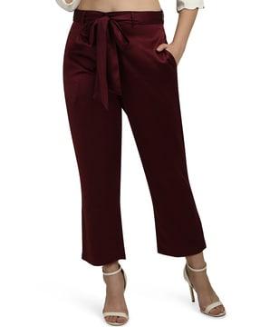 ankle-length waist tie-up trousers
