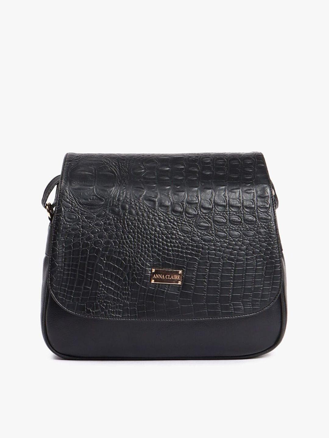 anna claire black textured pu structured sling bag with quilted