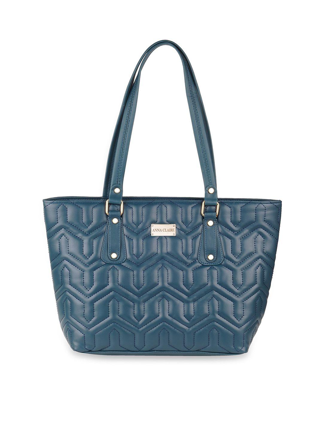 anna claire teal textured pu structured handheld bag with quilted