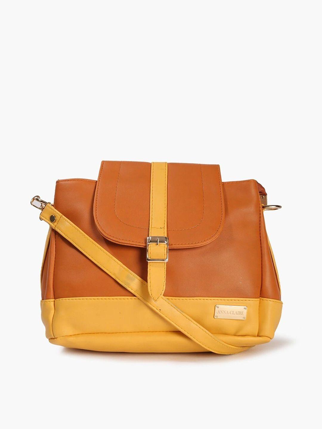 anna claire women rust colourblocked pu oversized shopper satchel