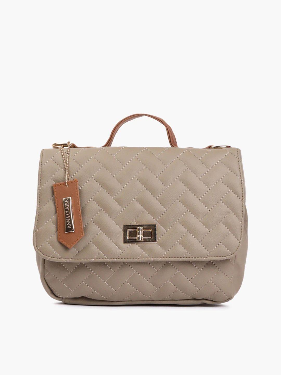 anna claire women taupe pu structured satchel with quilted