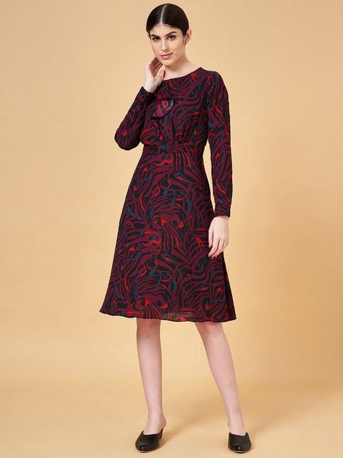 annabelle by pantaloons black & maroon printed a-line dress