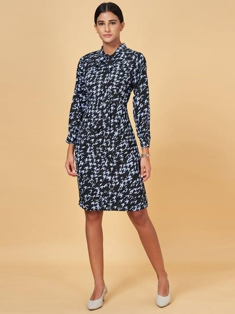 annabelle by pantaloons blue printed a-line dress
