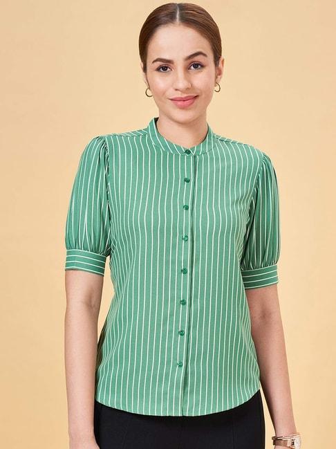 annabelle by pantaloons green striped formal shirt