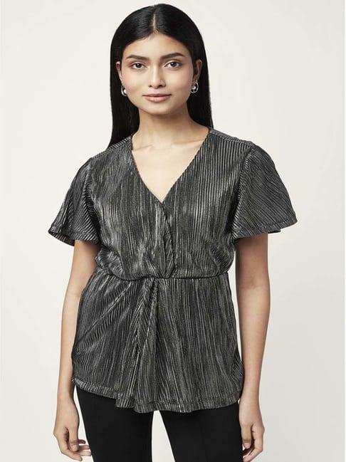 annabelle by pantaloons grey pleated pattern top