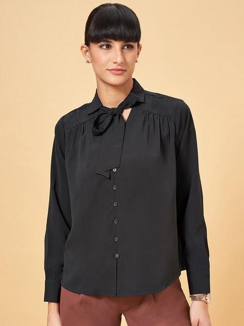 annabelle by pantaloons jet black regular fit formal shirt