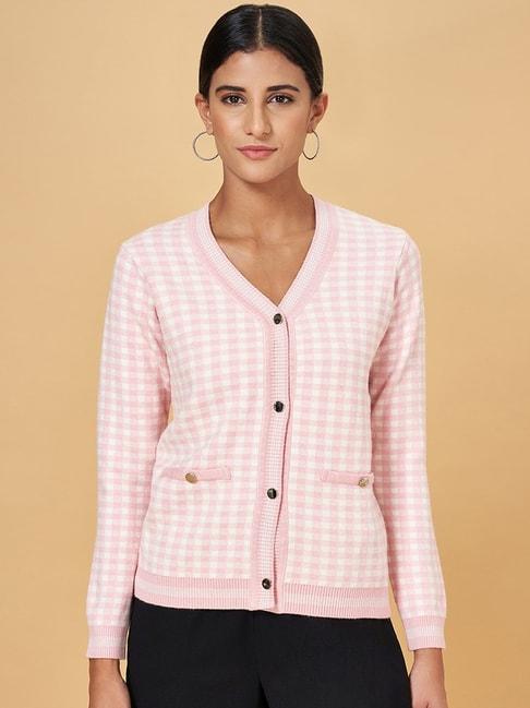 annabelle by pantaloons pink chequered cardigan