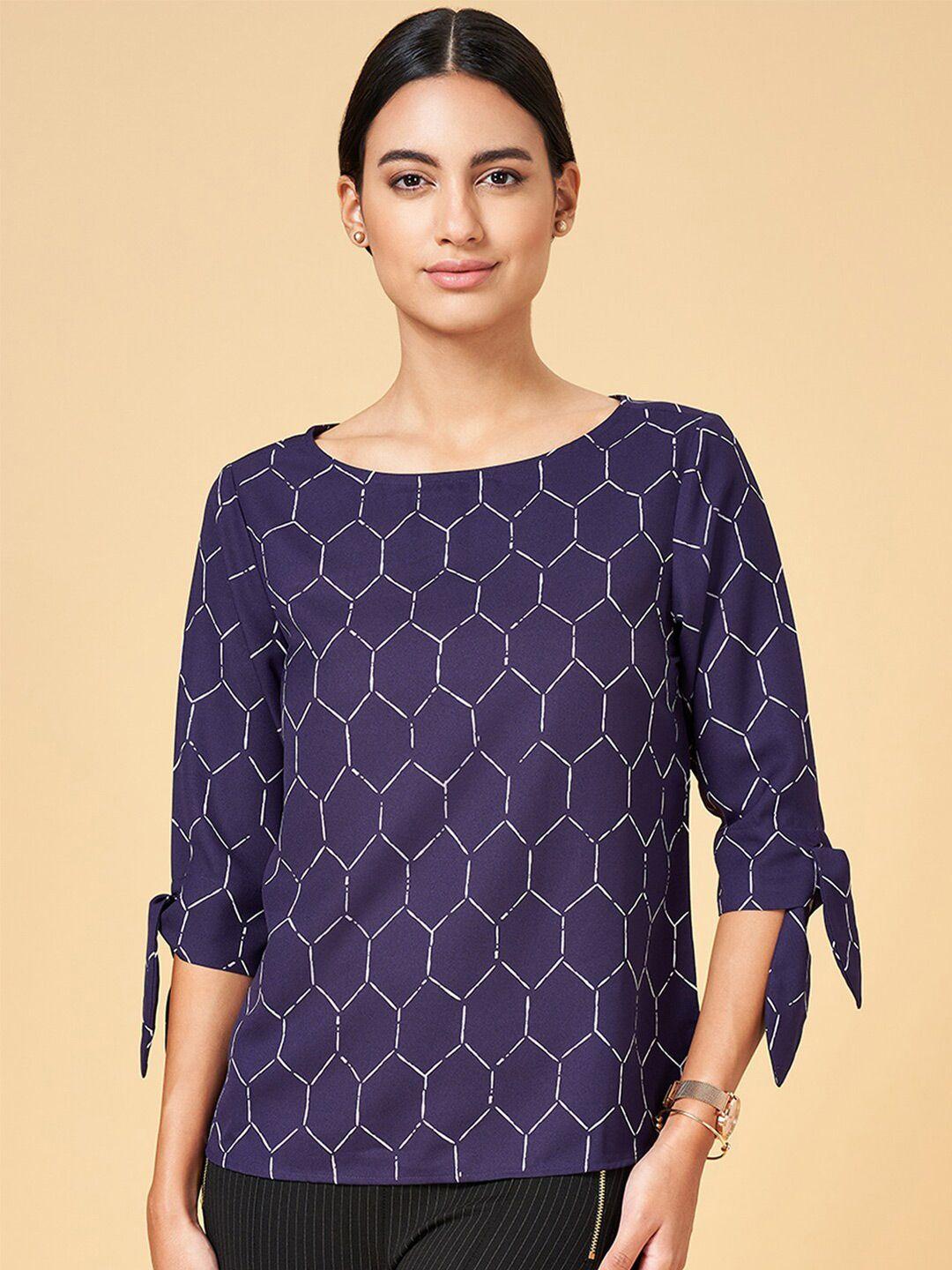 annabelle by pantaloons purple geometric print slit sleeve top