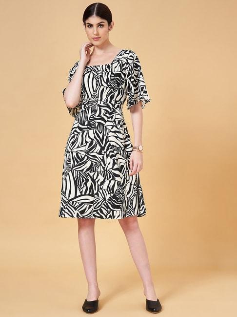 annabelle by pantaloons white & black printed a-line dress