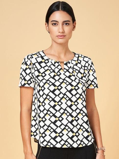 annabelle by pantaloons white & black printed top