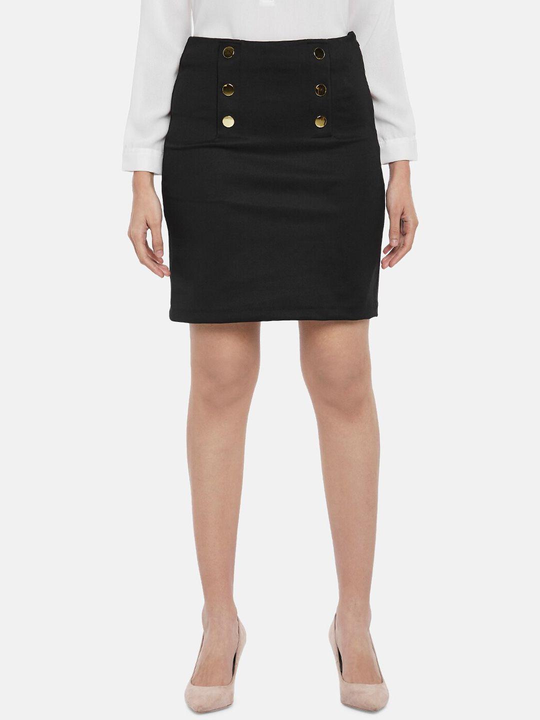 annabelle by pantaloons women black solid above knee pencil skirt