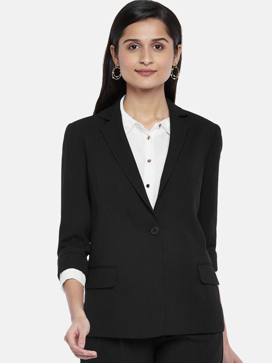 annabelle by pantaloons women black solid single breasted blazer