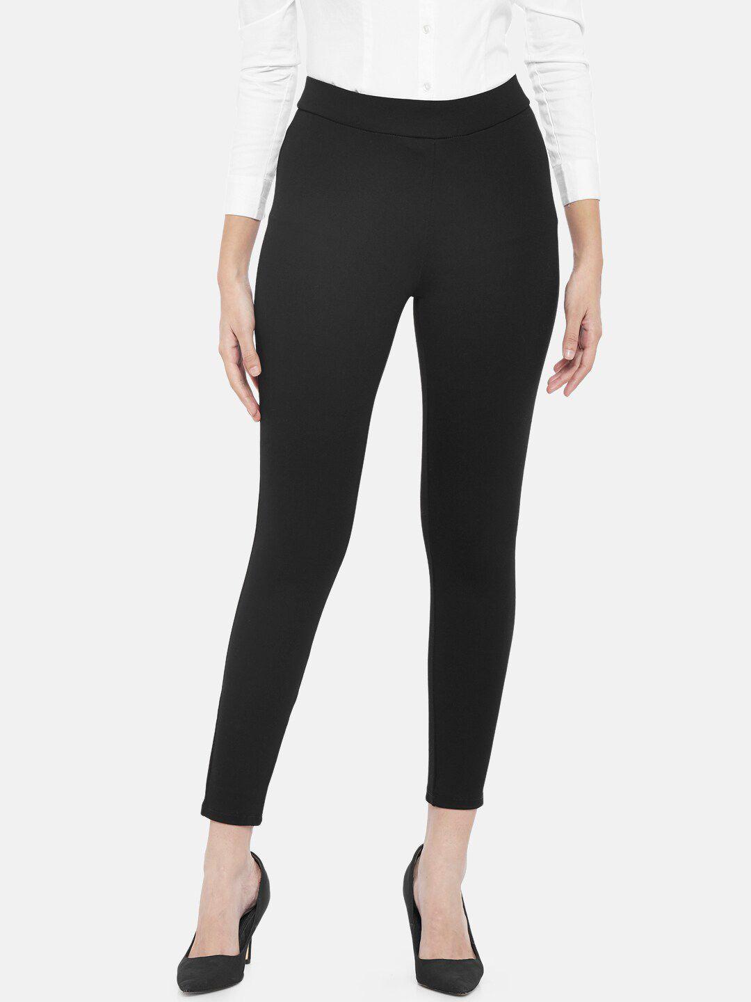 annabelle by pantaloons women black solid slim fit treggings