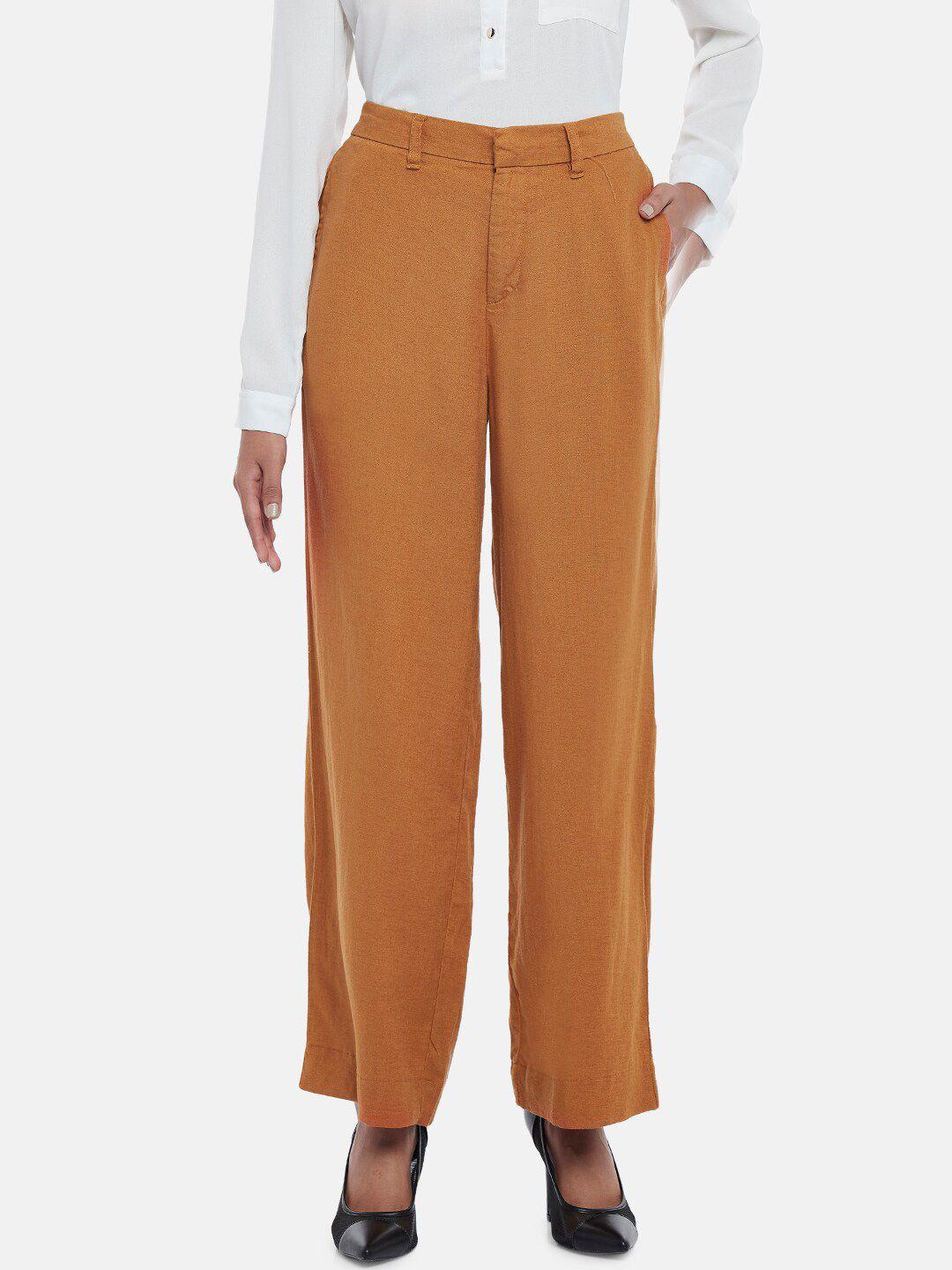 annabelle by pantaloons women brown high-rise trousers