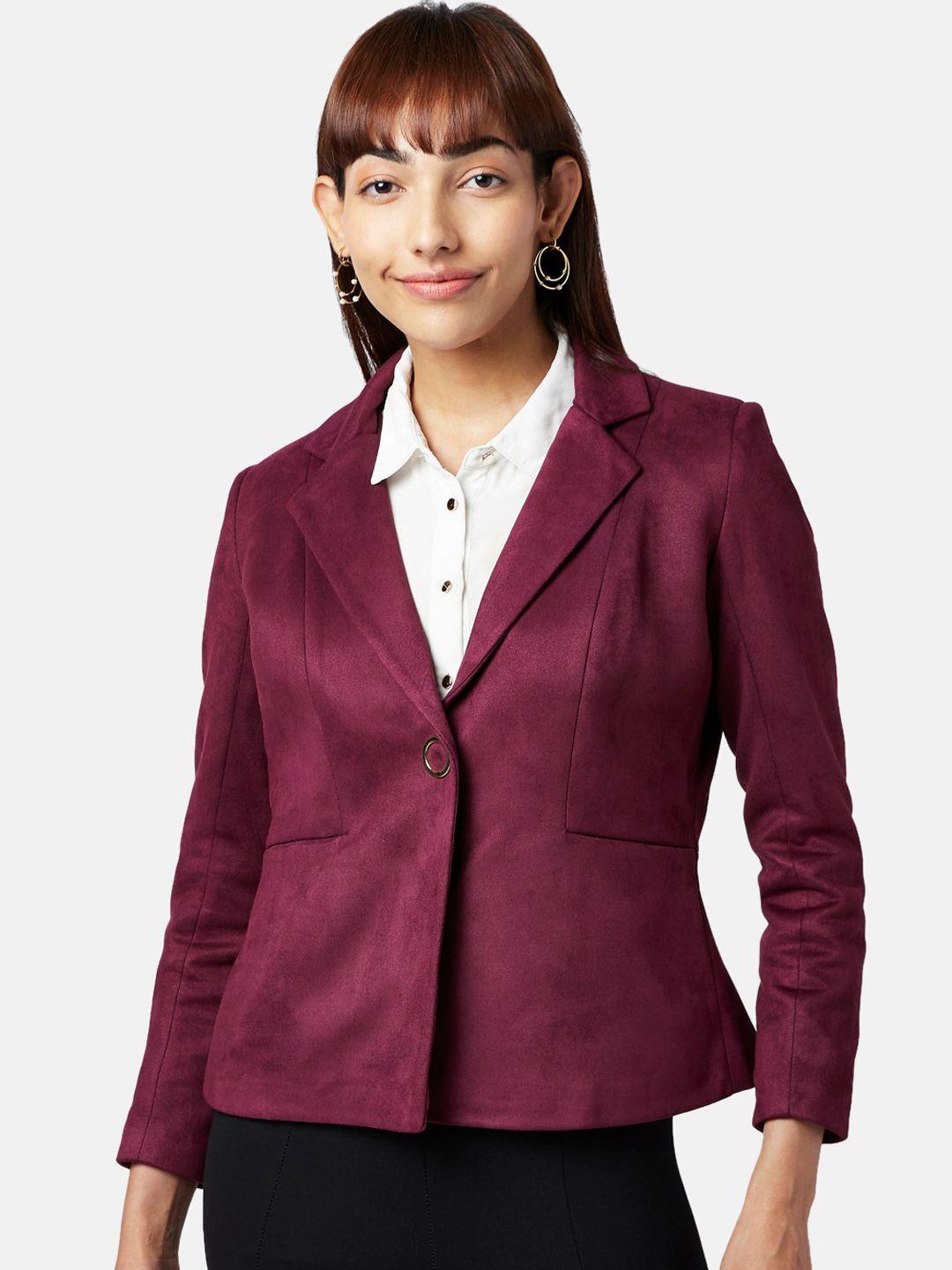 annabelle by pantaloons women maroon solid blazer