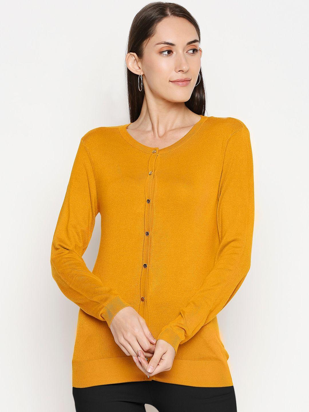 annabelle by pantaloons women mustard yellow solid cardigan