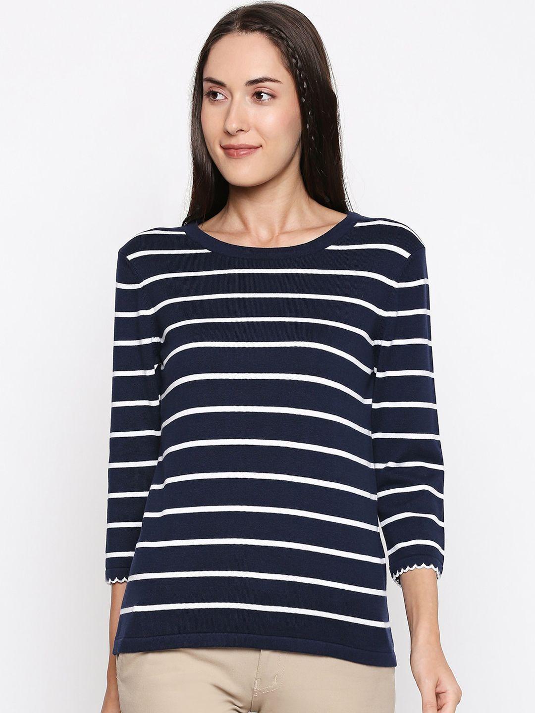 annabelle by pantaloons women navy blue & white striped pullover sweater