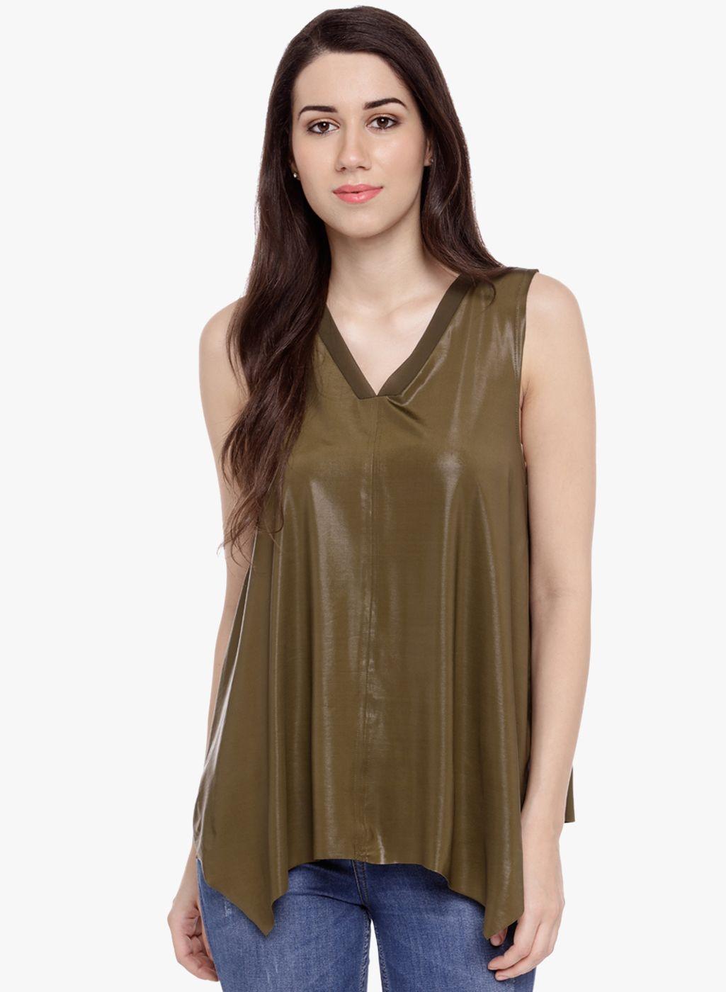 annabelle by pantaloons women olive green solid top