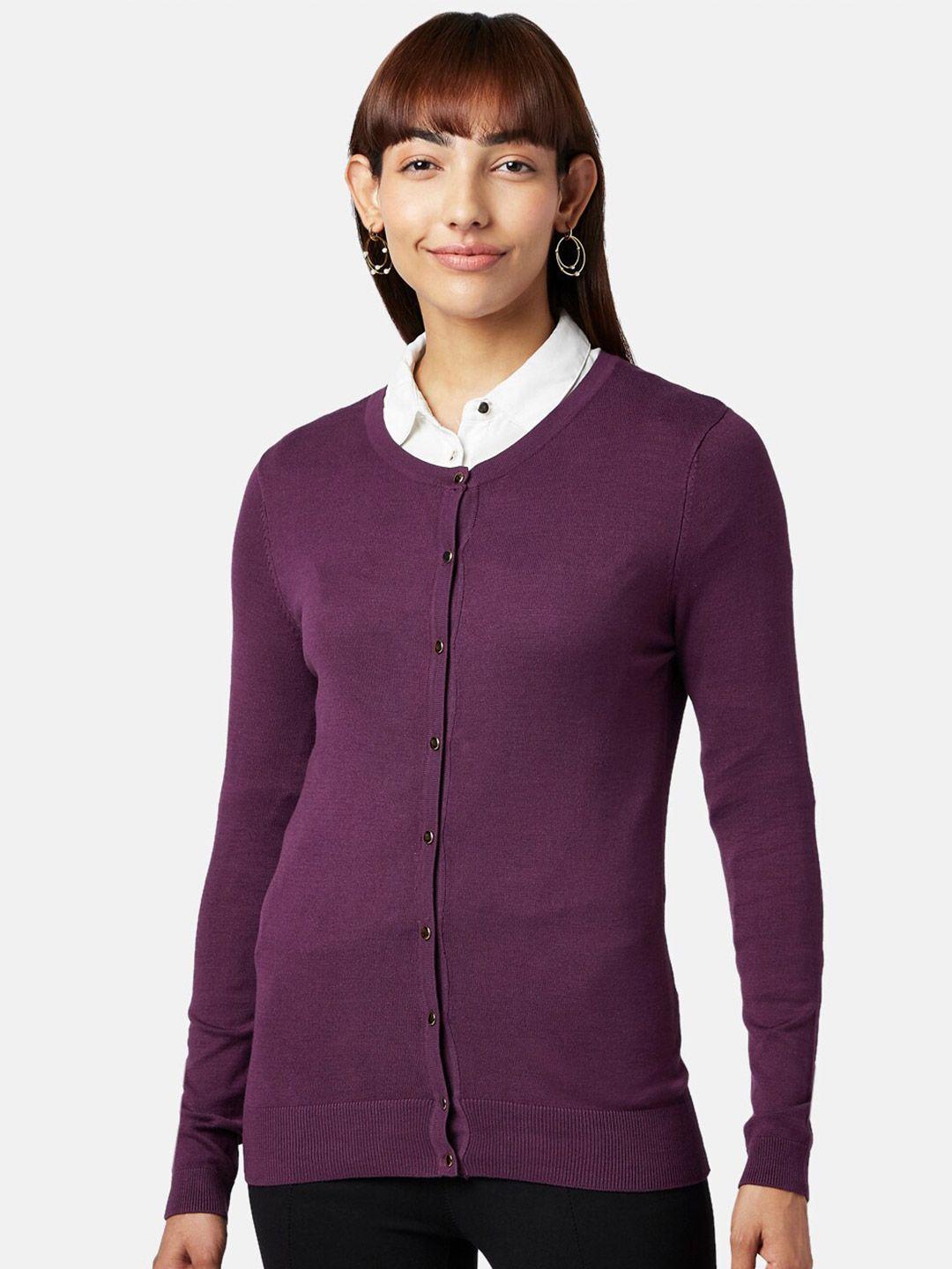 annabelle by pantaloons women purple solid cardigan