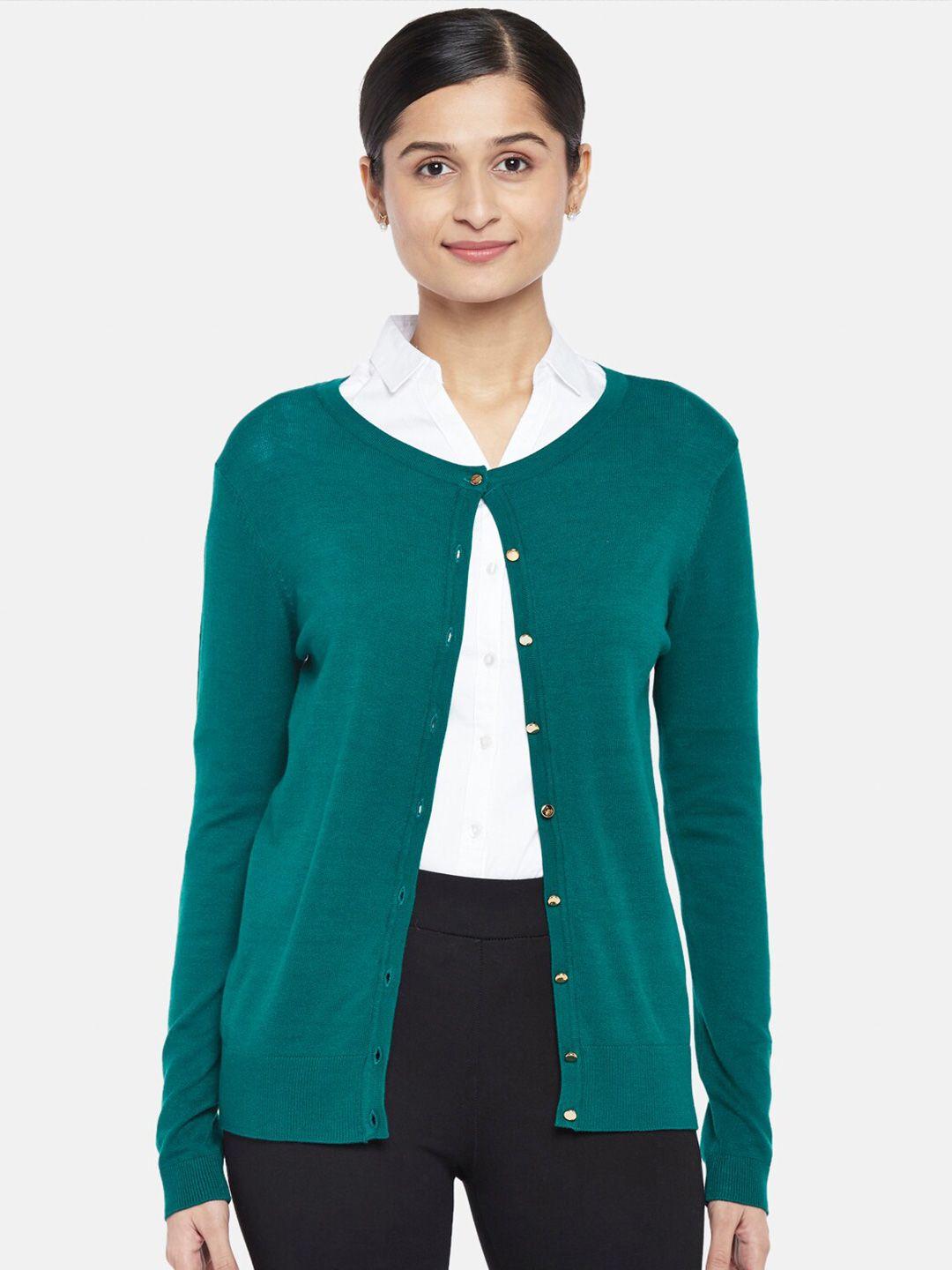 annabelle by pantaloons women teal cardigan