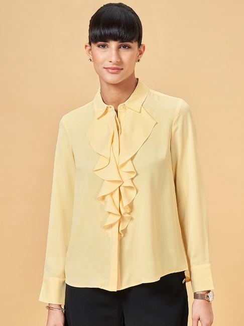 annabelle by pantaloons yellow regular fit formal shirt