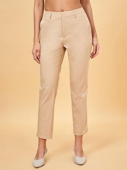 annabelle by pantaloons beige textured pattern formal trousers