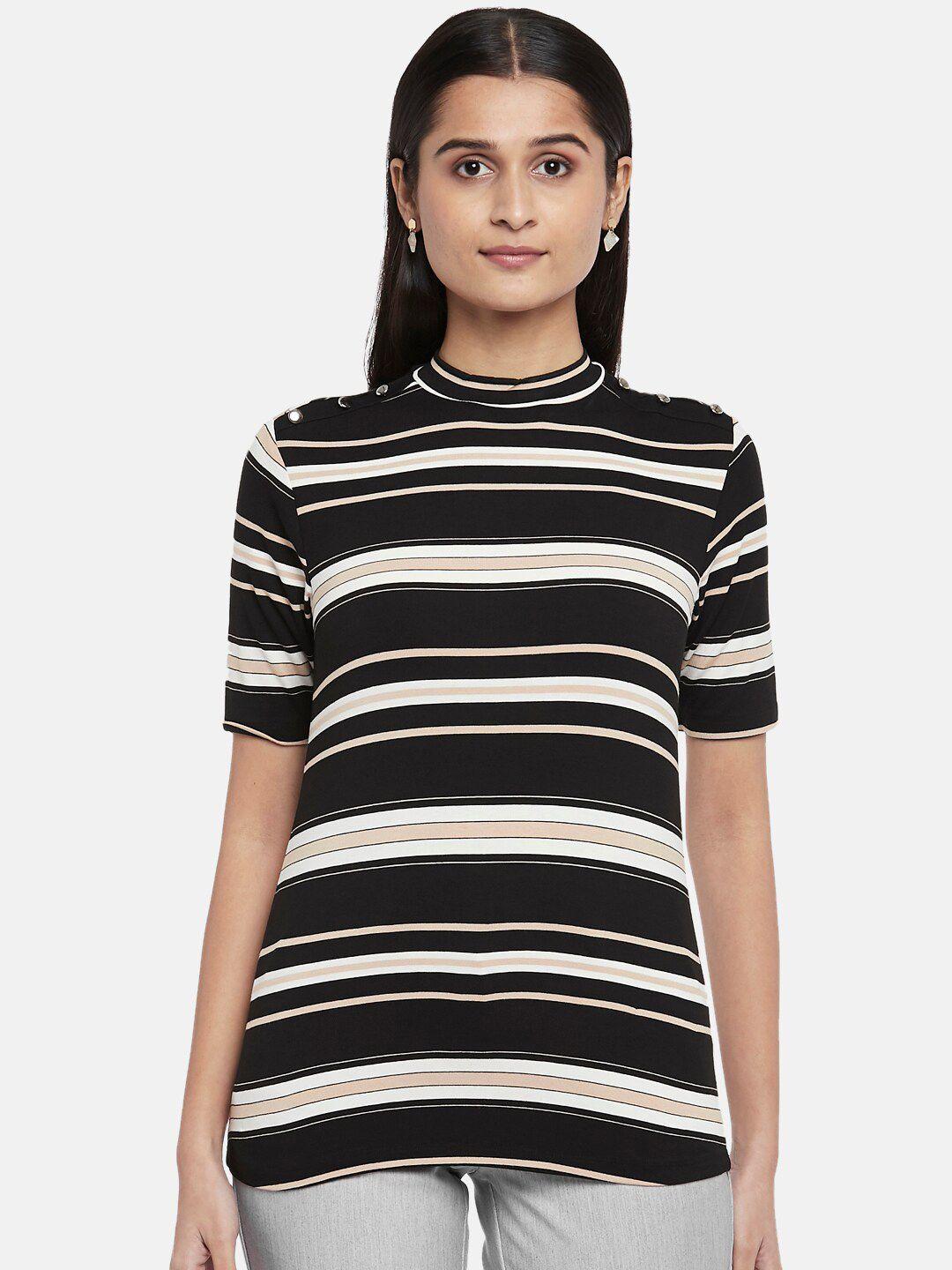 annabelle by pantaloons black & white striped regular top