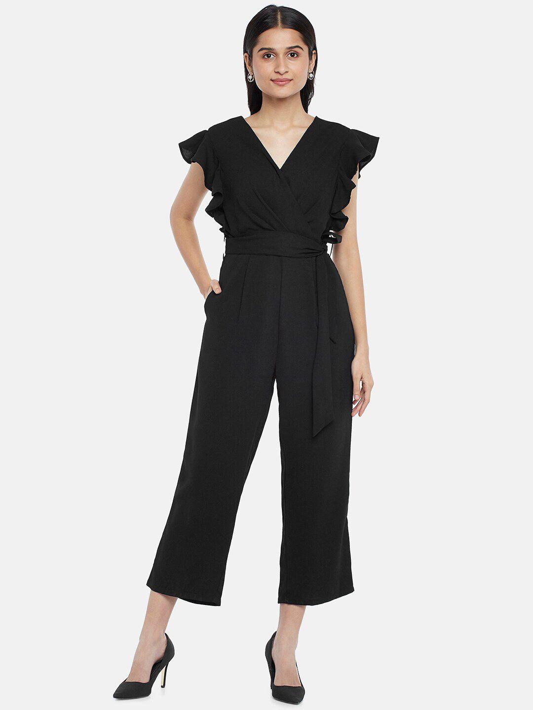 annabelle by pantaloons black basic jumpsuit with ruffles